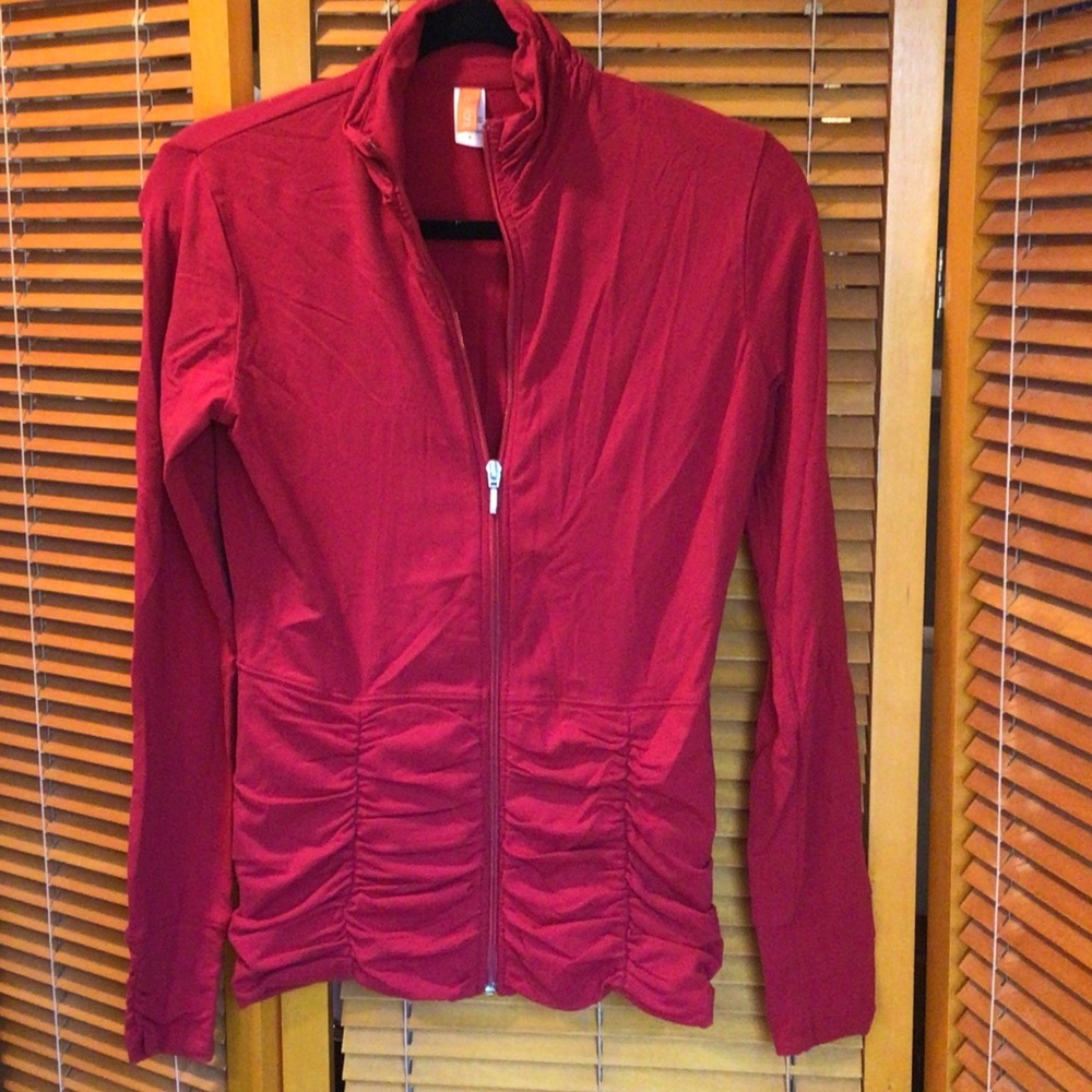 Lucy Women's Red Zip-Front ruched Lightweight Jacket